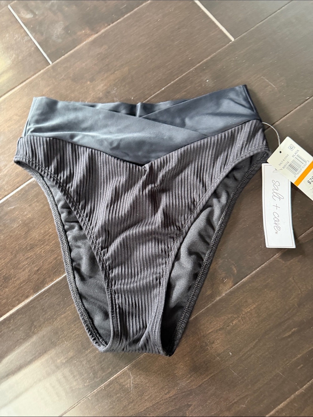 Salt + Cove Black Ribbed High-Waist Bikini Bottom